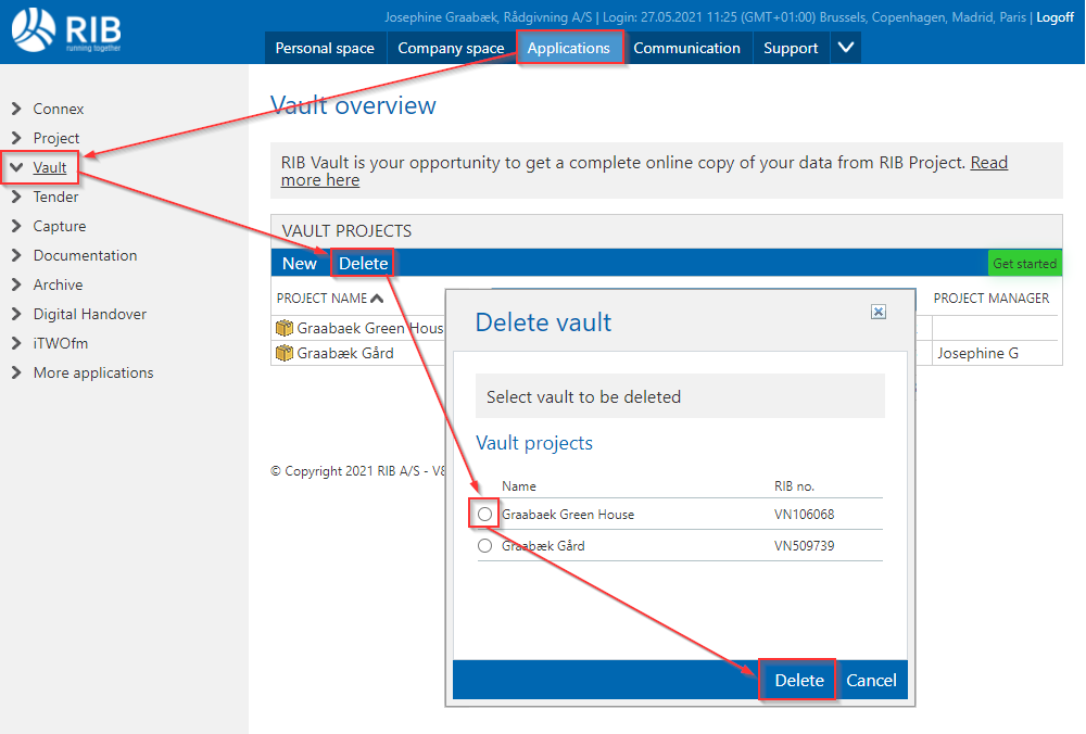 Terminate and delete a Vault Project – SupportCenter