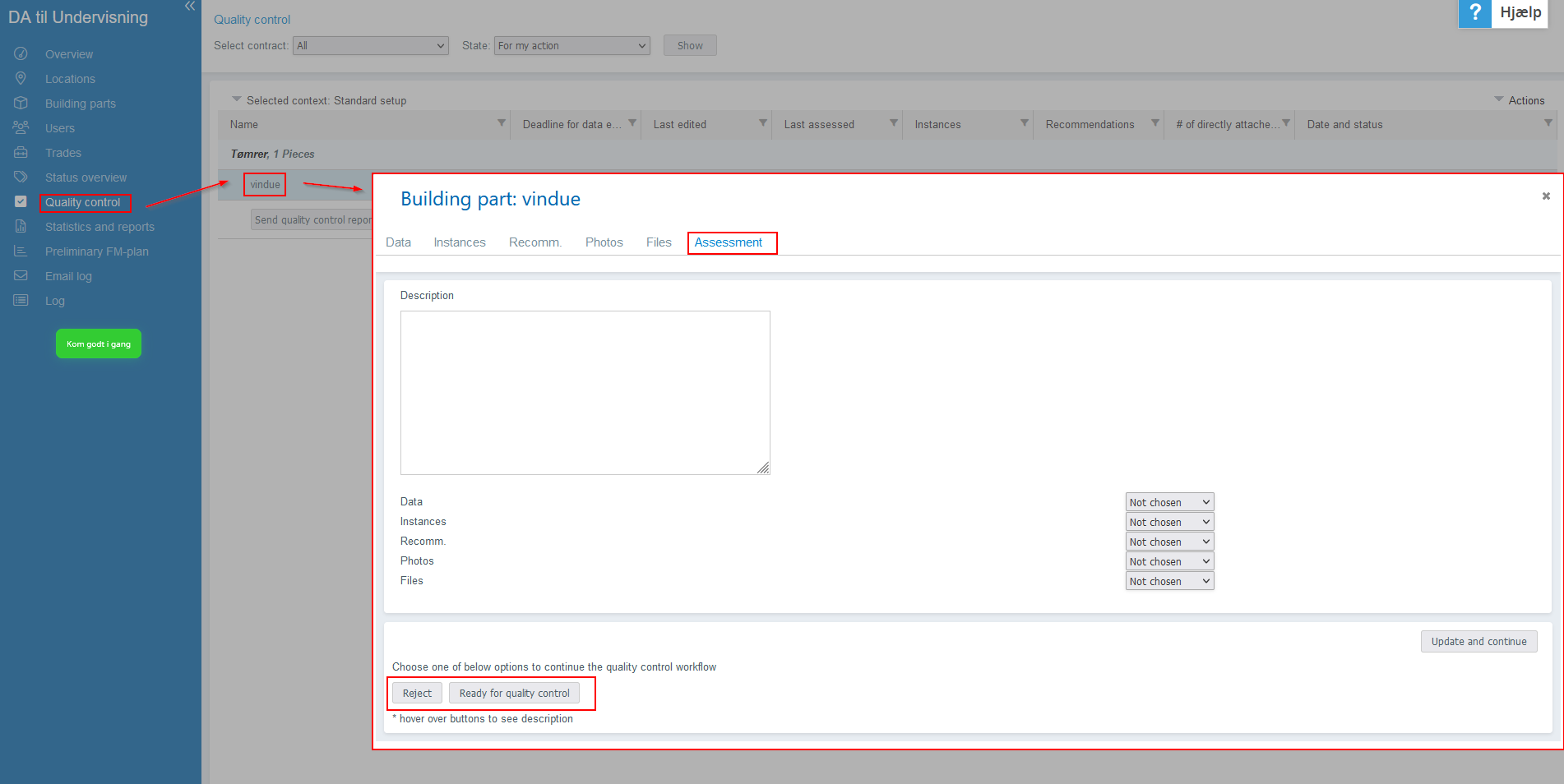 Quality control of a component – SupportCenter